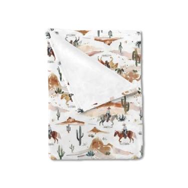 Imagem de KuphiL10C Cobertor unissex de presente de bebê ocidental para meninos e meninas, aquarela com estampa de cacto ocidental cavalo montanha cobertor de cama para recém-nascidos e crianças - 76 x 101 cm