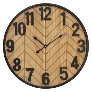 Imagem de JUMBO HUMBLE Relógio de parede grande de 76 cm, relógio de parede de fazenda de madeira grande com moldura de metal preto, operado por bateria, relógios de parede silenciosos sem tique-taque para sala