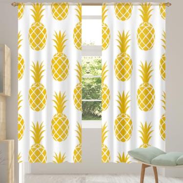 Imagem de 2 conjuntos de painéis de cortinas transparentes amarelas abacaxi, frutas, cortinas transparentes e arejadas, com filtro leve, painéis de cortina de porta e janela para sala de estar, quarto, jantar