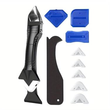 Imagem de Kit de ferramentas de calafetagem de silicone com 9 peças – Conjunto de removedor de selante e raspador de acabamento com almofadas intercambiáveis, limpador de argamassa, ferramenta mais suave para