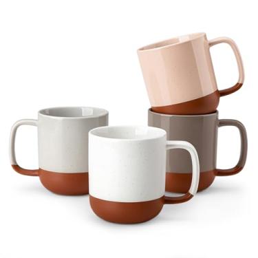 Imagem de MALACASA Canecas de café empilháveis de 510 g, canecas de café de cerâmica, conjunto de 4 canecas de café modernas multicoloridas, série TARA