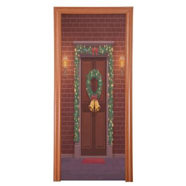 Imagem de ATTX Capa para porta da frente da guirlanda de Natal - Decoração de férias de tecido elástico lavável para festas, casa, decoração de porta da frente, 81 x 199 cm (152)