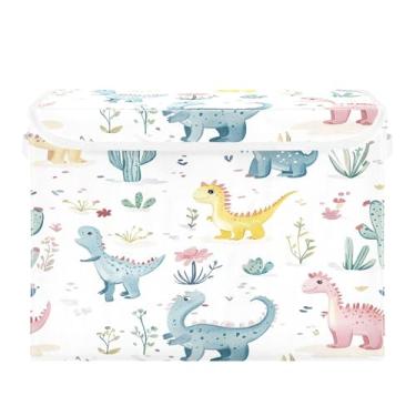 Imagem de SEHANY Cestas de armazenamento engraçadas de dinossauro com tampas, organizador de caixa de armazenamento dobrável, caixas de armazenamento de armário de tecido para roupas cobertor de escritório