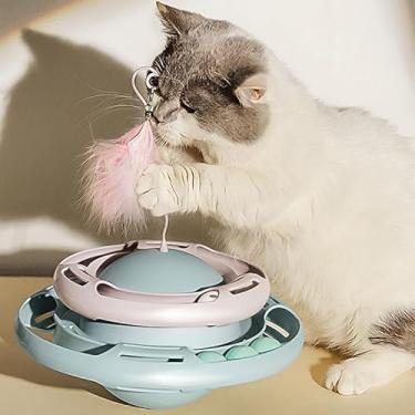 Imagem de Naroote Brinquedo Interativo Engraçado da Plataforma Giratória da Pena do Gato para Gatinhos Brinquedo para Gatos Com Vara do Teaser para o Tempo de Jogo Interno (Roxo Azul)
