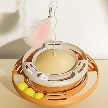 Imagem de Naroote Brinquedo Interativo Engraçado da Plataforma Giratória da Pena do Gato para Gatinhos Brinquedo para Gatos Com Vara do Teaser para o Tempo de Jogo Interno (Branco Amarelo)