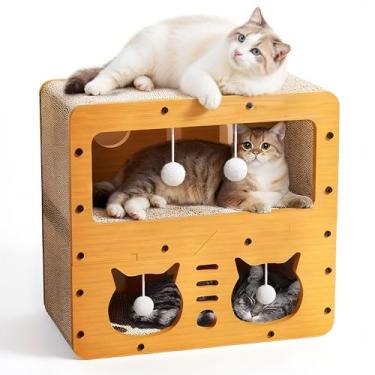 Imagem de Camas para gatos internos, arranhadores de madeira para gatos e condomínios de papelão, móveis cobertos para cama de gatinho, caixa de brinquedo fofa, caixas de refúgio para gatos pequenos-51