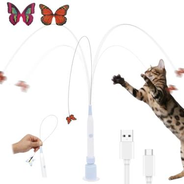 Imagem de Brinquedos interativos para gatos, brinquedo elétrico de borboleta com ventosa e borboleta rotativa elétrica de 360°, estimulação interna para perseguir e caçar, acessório para animais de estimação