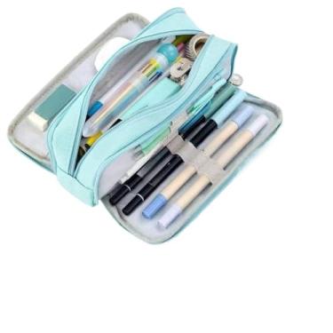 Imagem de Estojo De Lápis De Tecido De Grande Capacidade Camada/Double Sided Pen Bag Pencil Case/Escolar(Azul claro)