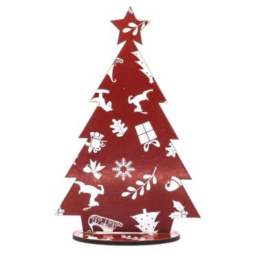 Imagem de Kit 10 Mini Árvores de Natal MDF 3mm Adesivadas com Base Decorativa Cores Variadas Mesa e Lembrancinhas (VERMELHO)