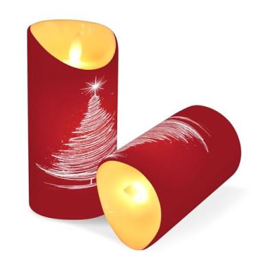 Imagem de Blueangle Pacote com 2 velas de árvore de Natal brancas brilhantes sem chama com controle remoto e temporizador, velas LED cintilantes (7,6 cm x 15 cm) para decoração de casa, casamento, acampamento