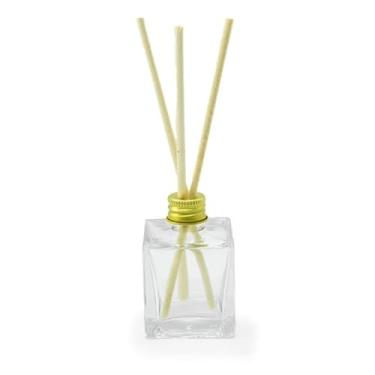 Imagem de Kit 10 Frascos de Vidro 50ml Cubo para Difusor de Aromas com Tampas e Varetas – Aromatizador de Ambiente Luxo(Dourada)