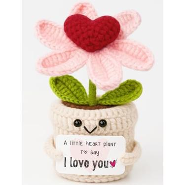 Imagem de Frabaca Decoração de Natal feita à mão com coração de crochê, uma pequena planta para dizer eu te amo, aniversário exclusivo, presente de aniversário de casamento, dia dos namorados para ele, casais