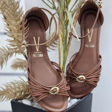Imagem de Sandália Rasteirinha Calcanhar Fechado Tiras Vizzano Beleza, 35, Marro