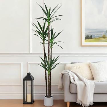 Imagem de Planta de agave artificial de 2,13 m - árvores artificiais de 213 cm de altura com 60 folhas vivas realistas e tronco realista, grande planta falsa em vaso para decoração de casa, escritório, sala de