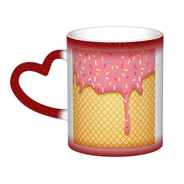 Imagem de Xícara de café divertida com padrão de sorvete e waffle, copo de cerâmica com mudança de cor sensível ao calor 12 Oz, para café/chá/leite/cacau, para adolescente/aniversário/festival/presentes