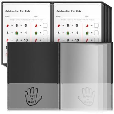 Imagem de Henoyso 12 pastas para levar para casa, organizador de vários bolsos, pastas de arquivo de plástico com oito bolsos para comunicação entre pais e professores, à prova d'água, 29 x 24 cm (preto)