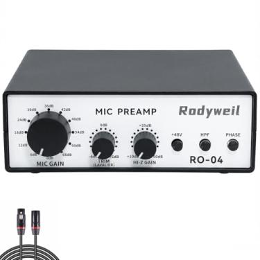 Imagem de Rodyweil Pré-amplificador de microfone RO-04 Pro com Hi-Z para microfone condensador dinâmico, guitarra, gravação de baixo e podcast, compatível com SM58 SM7B, caixa DI de instrumento