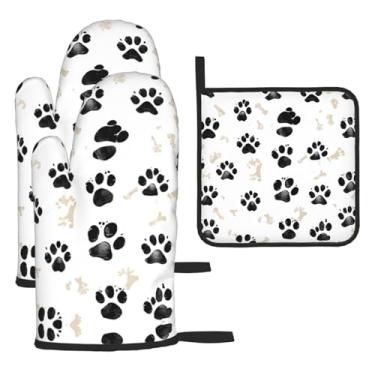 Imagem de Bone and Print – Conjunto de cozinha essencial de 3 peças, luvas seguras para calor e alça de tampa, proteção para churrasco no forno, design de armazenamento suspenso.