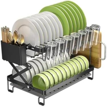 Imagem de Escorredor de pratos e talheres, organizador de cozinha com bandejas, leve, resistente, simples, bonito, 40cm