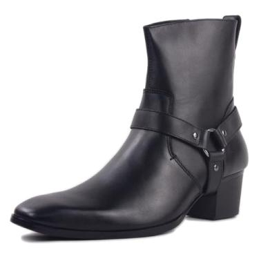 Imagem de Bota social masculina OSSTONE de couro com design Chukka sapatos de salto casuais com zíper OS-JY002-US, Black With Belt, 11