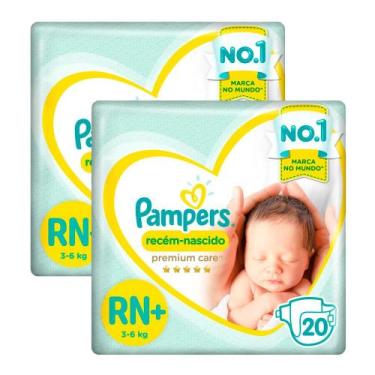 Imagem de Kit 2 Fralda Pampers Recém-Nascido Premium Care RN+ com 20 Unidades