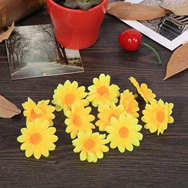 Imagem de Generic Gerbera Margarida Tecido Cabeça de Flor Decoração de Casamento Conjunto de Artesanato para Festa DIY 100 PCS 11 Cores (Amarelo)