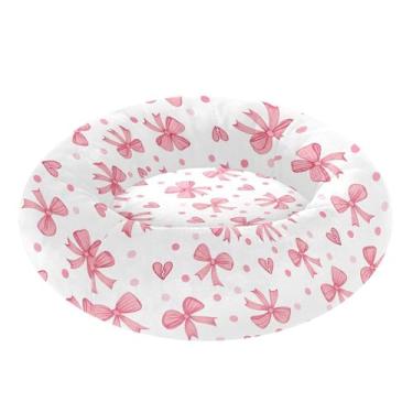 Imagem de SEHANY Cama fofa para cachorro rosquinha de laço rosa removível e lavável pequena cama redonda para gatos cama fofa super macia confortável para animais de estimação com fundo antiderrapante para cães