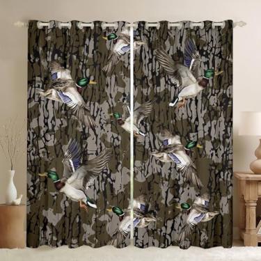 Imagem de Cortina camuflada de pato (2 painéis, 106 x 213 cm) Cortinas de janela de camuflagem militar para crianças, adolescentes e adultos, camuflagem de caça de pato, 30%-50% blackout de animais selvagens