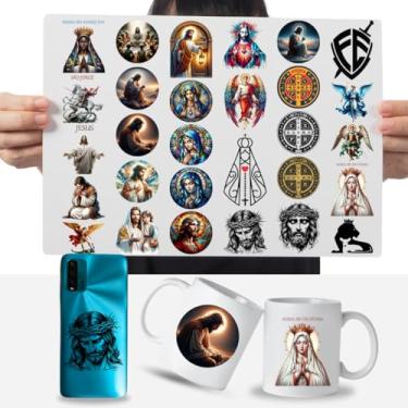 Imagem de Graviarte - Cartela Adesivos Jesus - Maria - Santos Católicos DTF UV -