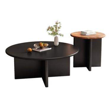 Imagem de Simple Modern Round Coffee Table set of 2, Wooden/glass Tabletop, Solid Wood Base, Cross-shaped Legs, Rounded Corners, Suitable for Living Room(F)