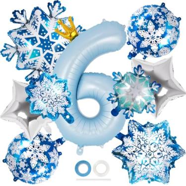 Imagem de Balão número 6 com coroa de 101 cm, decorações de festa de aniversário de 6 anos, balões de Mylar de folha de floco de neve para decorações de festa de aniversário com tema de inverno (número 6)