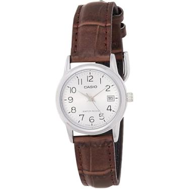Imagem de Casio LTP-V002L-7B2 Relógio feminino padrão analógico pulseira de couro prata mostrador data relógio