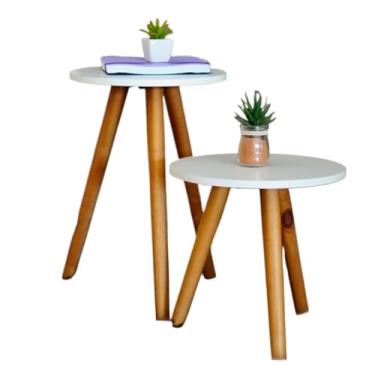 Imagem de Conjunto de Mesinhas Canto E Apoio Pe Palito Madeira Tripe Porta Quadros E Objetos Branco Ou Preto(Branco)