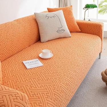 Imagem de Capa de sofá 1, 2, 3, 4 e 5 lugares, protetor móveis veludo grosso luxo, capa cor sólida, elástica para cadeira reclinável(Orange,1-seat 90-140cm)
