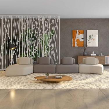 Imagem de Sofá Ilha Sala de Estar Dakota 4 Módulos 626cm Encostos Almofadas Soltas Veludo Bege/Castor G33 - Gran Belo