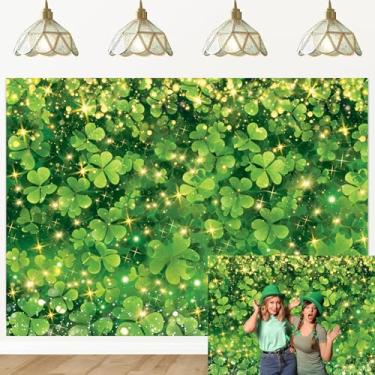 Imagem de Cenário fotográfico do dia de São Patrício com glitter fundo de trevo verde da sorte festival de São Patrício irlandês decorações de festa banner cabine fotográfica (240 x 180 cm)