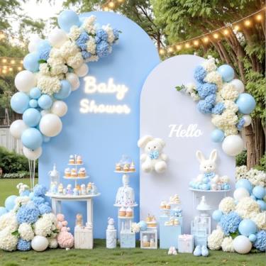 Imagem de Conjunto de 2 capas de arco branco azul 2,5 m 2 m conjunto de 2 capas de fundo de arco de casamento, uso duplo para decoração de festa de aniversário, decoração de cabine de fotos para meninas, arco
