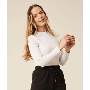 Imagem de Blusa Feminina Canelada Gola Alta Manga Longa Marisa-80259, Branco, PP