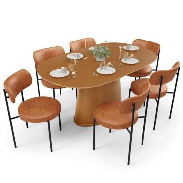 Imagem de Conjunto de Jantar Mesa Valência com 6 Cadeiras Louise L02 Tampo MDF Estofadas em Couro...