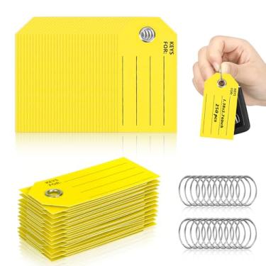 Imagem de 100 etiquetas de chave vermelhas com etiquetas etiquetas de papel branco com anéis 3,3 x 6,9 cm etiquetas de chaveiro para escrever em massa etiquetas de etiquetagem de bagagem para marcadores de