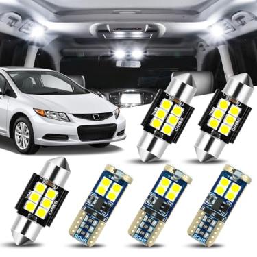 Imagem de Auto Dynasty (Pacote com 6) Kit de lâmpadas LED de carro interior 12V 5500K compatível com Honda Civic 2006-2012, branco puro