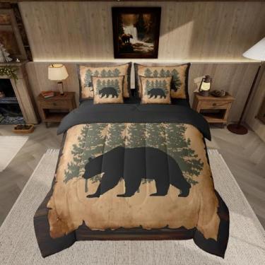 Imagem de Feelyou Jogo de cama King com urso, rústico, cabana, animais selvagens, casa de fazenda, para meninos, meninas, adolescentes, natureza, vida selvagem, lã, caça, 7 peças, macio