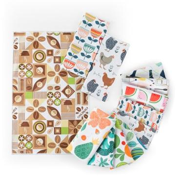 Imagem de Kit 10 Panos de Copa Multiuso 100% Poliéster 35x55cm Estampas Variadas e Divertidas de Frutas Florais Alta Absorção