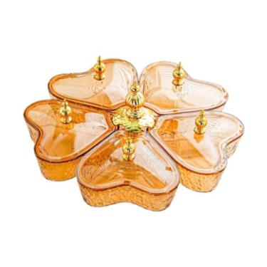 Imagem de IEUDNS Bandeja giratória dividida para servir aperitivos, tigela para lanches, multifuncional, com 5 compartimentos em formato de coração, ideal para doces, Coração Marrom