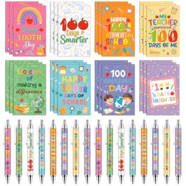 Imagem de 24 conjuntos de mini cadernos do 100º dia de aula, 100 dias, canetas esferográficas retráteis, lembrancinhas de festa, feliz 100º dia de aula, diário pequeno para crianças, pré-escola, jardim de
