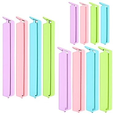 Imagem de 12 clipes de saco, clipes de vedação de saco de plástico para alimentos, grampo de saco de alimentos para café, batata, salgadinhos, salgadinhos, sacos de alimentos, 4 cores, 3 tamanhos