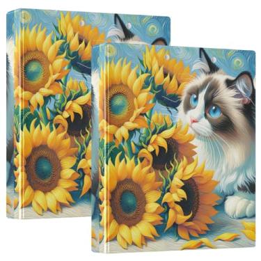 Imagem de Prancheta de enfermeira de gato girassol com fichário de armazenamento de 3 anéis 27 x 31,5 cm Material escolar