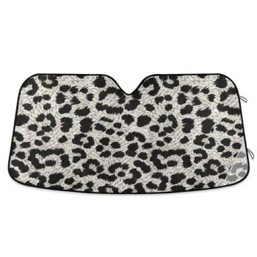 Imagem de Persiana de sol personalizada com estampa de leopardo cinza e preto para para-brisas de carro de caminhão dobrável engraçado para janelas dianteiras automotivas S, 134,6 cm x 59,7 cm