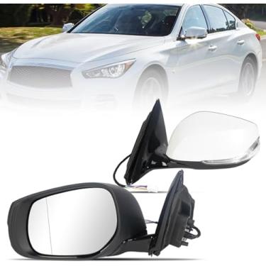 Imagem de CHELANGHU Espelho lateral do motorista apto para Infiniti Q50 2014-2021, espelho de porta de tinta branca com calor, ajuste de potência, monitoramento de linha cega de luz para substituição para