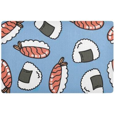 Imagem de TSENQUE Tapete de porta personalizado Onigiri Sushi Doodle Outonigiri Tapete de porta engraçado à prova d'água Decoração de varanda frontal Tapete de banho absorvente de água antiderrapante 81 cm x 50